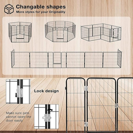OFIKA Heavy Duty Metal Dog Playpen for Medium/Small Animals, 16 Panels 32" Height x 27" Width, Dog Fence Exercise Pen with Doors, Pet Puppy Outdoor Playpen Pen for Outdoor, Indoor, RV, Camping, Yard