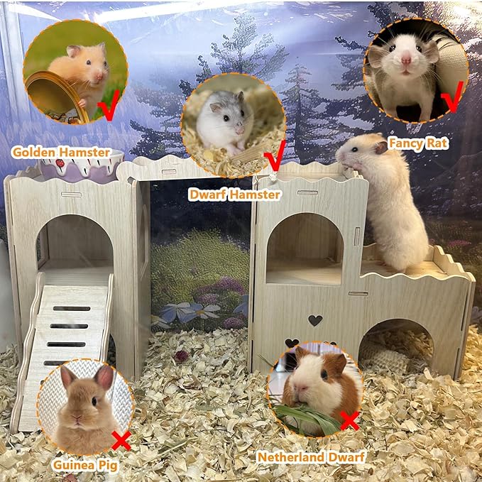 Hamster Hideout House Multi Chamber Rat Hide Hut Castle Large Climbing Playground Exploring Labyrinth Tunnel Toy for Syrian Dwarf Gerbils Hamsters Mice (Pattern A)