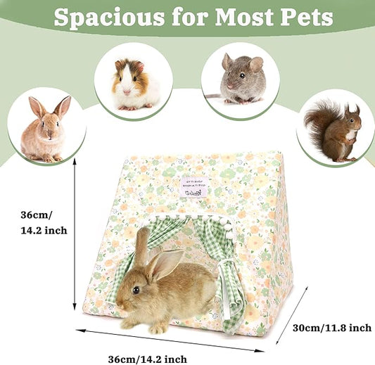 Guinea Pig Hideout Large with Curtain, Bunny Hideout, Machine Washable Guinea Pig Hide Tent Houses & Habitats, Small Animal Hideout for Pet Rabbit, Ferret, Rat, Chinchilla, Squirrel (Flower, Large)