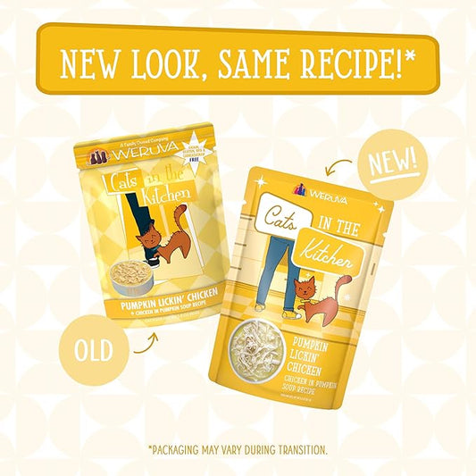 Weruva Cats in The Kitchen, Pumpkin Lickin' Chicken with Chicken Breast in Pumpkin Soup Cat Food, 3oz Pouch (Pack of 12)