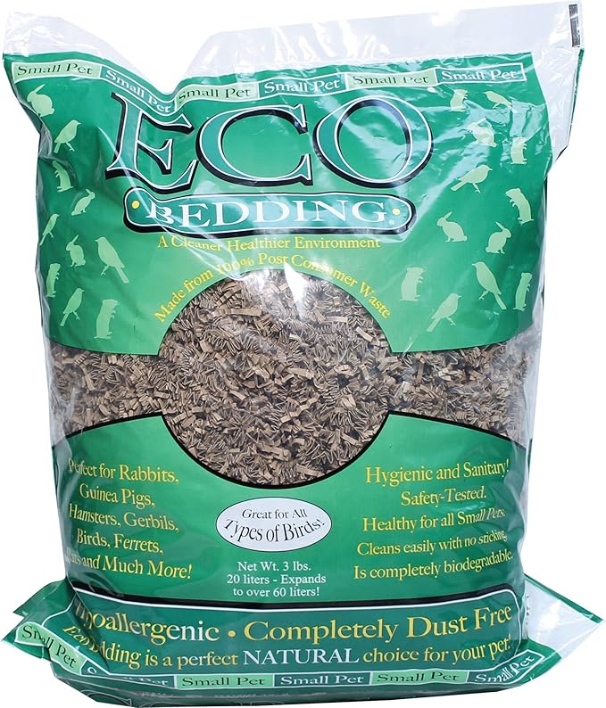 ECO BEDDING 99% Dust Free Paper Bedding for Small Pets and Birds, Eco Natural, 3.0 lb (Expands to 60 L) !