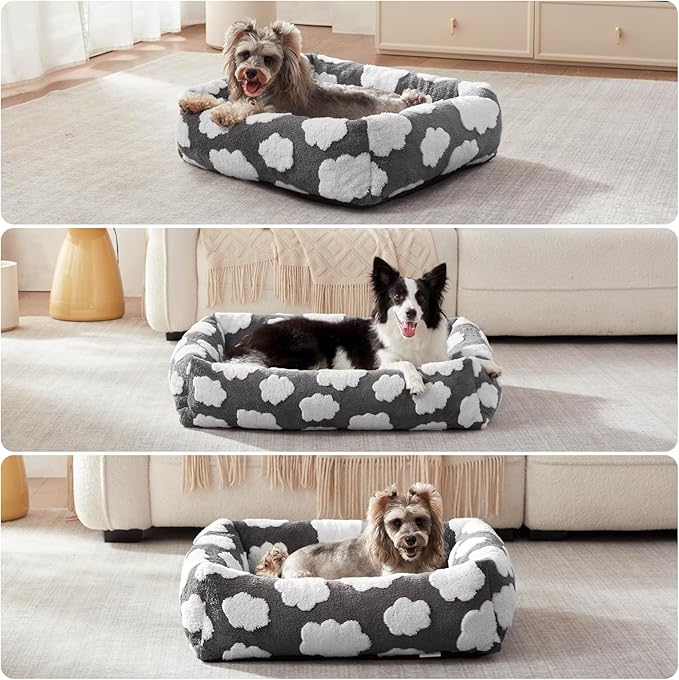 JOEJOY Large Dog Beds Large Sized Dog, Rectangle Washable Orthopedic Pet Bed with Removable Zipper Cover, Cute Soft Calming Puppy Pet Bed with Jacquard Shaggy Plush & Non Skid Bottom