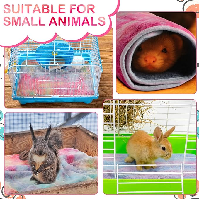 Tudomro 8 Pcs Guinea Pig Bedding Cage Liners Bulk Blankets Small Animal Flannel Throw Bedding Waterproof Absorbent Reusable Pet Pee Sleep Mat Pad Cover for Hamster Ferret(Tie Dye,16 x 24 Inch)