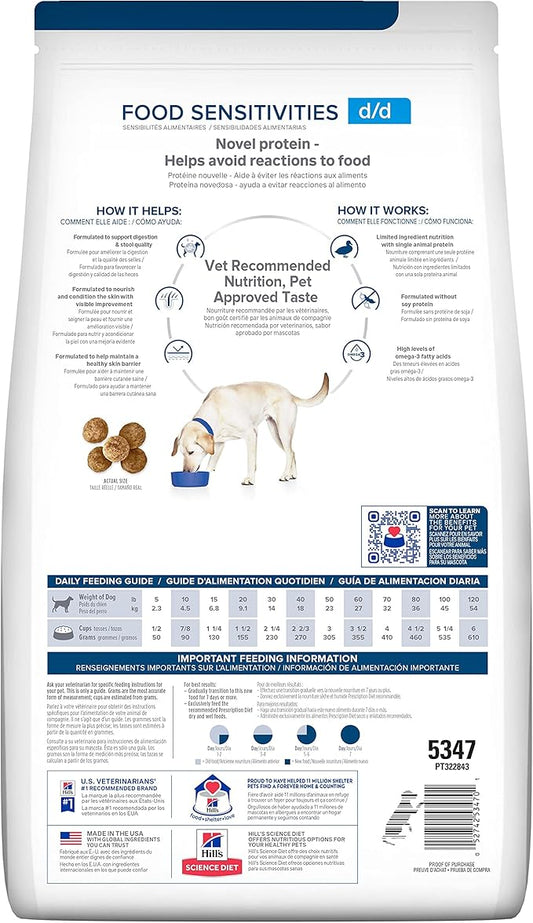 Hill's Prescription Diet d/d Skin/Food Sensitivities Grain Free Potato & Duck Flavor Dry Dog Food, Veterinary Diet, 25 lb. Bag