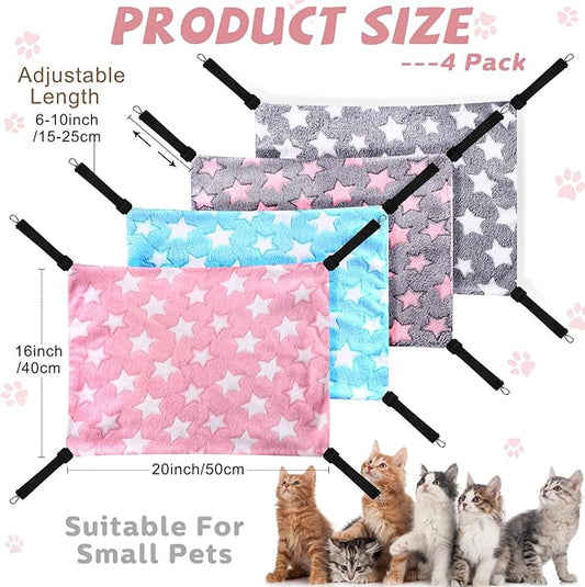 Geelin 4 Pcs Cat Hammock for Cage Hanging Soft Pet Hammock Bed with Adjustable Straps and Metal Hooks Double Sided Bed for Large & Small Cats Ferret Rat Sugar Glider Puppy(Large Star,16 x 20 Inch)