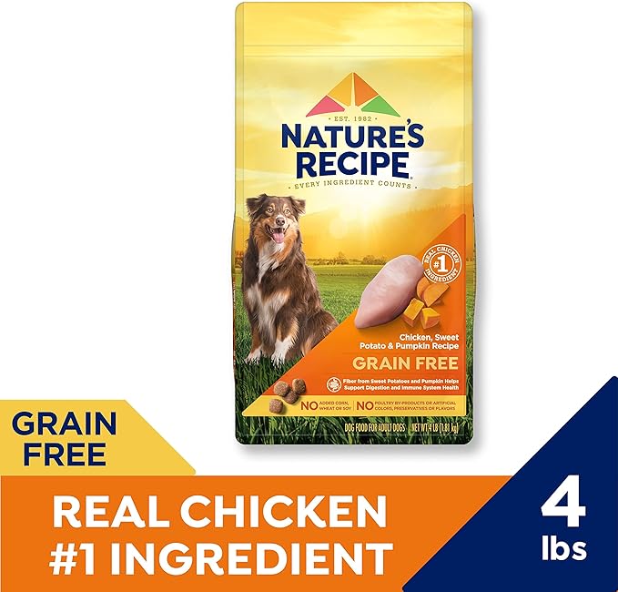 Nature′s Recipe Grain Free Chicken, Sweet Potato & Pumpkin Recipe Dry Dog Food, 4 lb. Bag