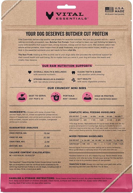 Vital Essentials Freeze-Dried Raw Chicken Meal or Mixer Dog Food Crunchy Mini Nibs, 14 oz