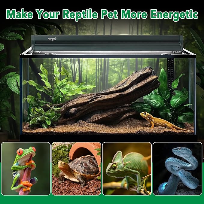 T5 Reptile Light Fixture Green Combo Kit 24W Light Fixture Reptile Terrarium Hood 10.0 UVB Light Bulb Fluorescent Tube Ideal for Tropical and Deserts Such as Bearded Dragon Lizards and Tortoises
