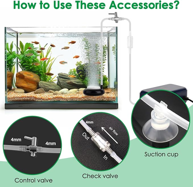 hygger Aquarium Air Stone, Fish Tank Bubbler, Nano Furnace Flue Round Stone Disk, Small Bubbles and High Dissolved Oxygen, with 2 Suction Cups, 1 Adjust Valve, 1 Check Valve (2 Inch)