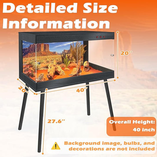 Royxen Bearded Dragon Tank with Metal Mesh Top and Leg Stand,Tempered Glass Reptile Tank,Reptile Enclosure,Lizard Tank for Chameleon,Snake,Lizard Habitat(40inch,Black)