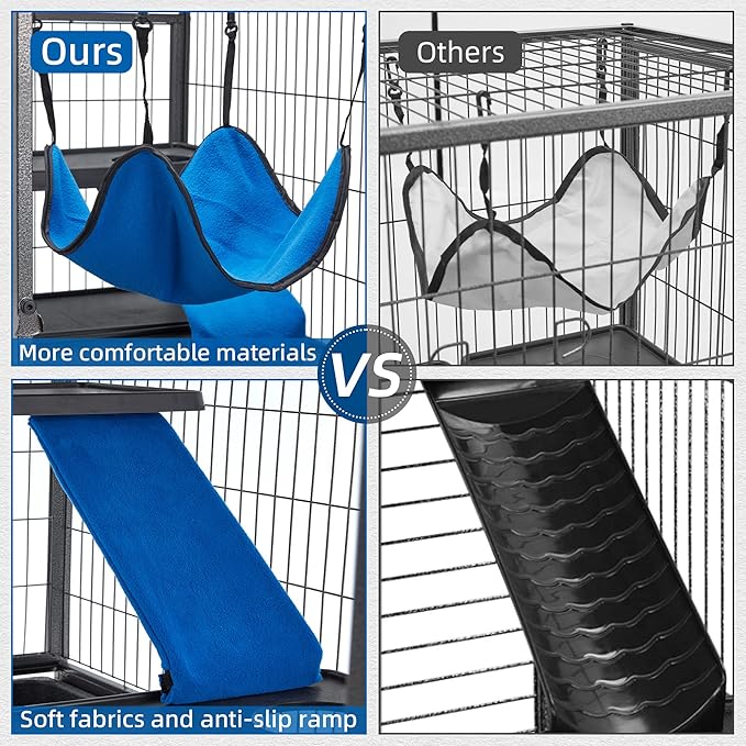 HABUTWAY 45''H Metal Small Animal Cages, Rolling Chinchilla Cage with Removable Ramps, Lagre Critter Nation Cage for Chinchillas/Guinea Pigs/Rabbit, Ferret Cages with Hammock & 4 Tiers, Black