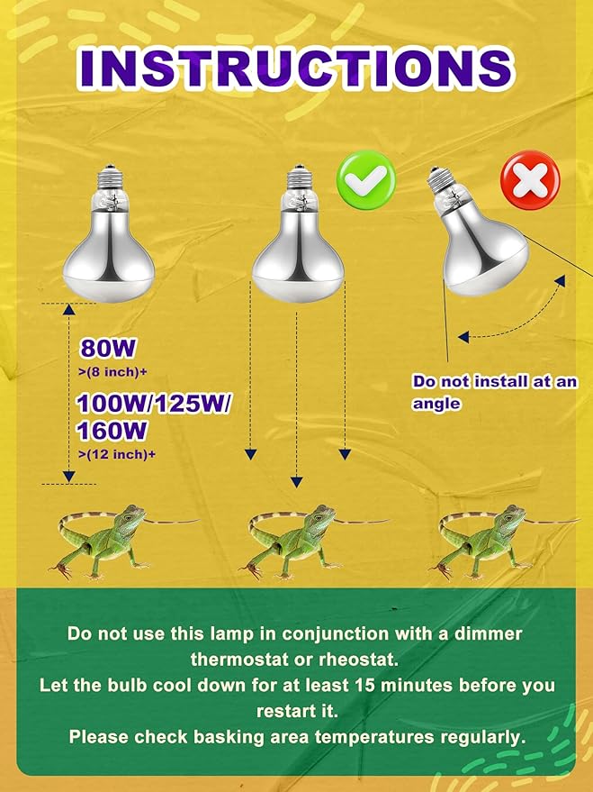 Heat Lamp Bulb, 125 Watt Full Spectrum UVA UVB Reptile Heat Bulb, Basking Spot Light, Simulate Natural Sun Light for Reptile and Amphibian
