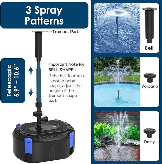 AquaMiracle All-in-One Koi Pond Filters for Outdoor Ponds 500-750 Gal, Pond Fountain Pump with 3 Spray Patterns, Fountain Kit with 850GPH Water Pump for Garden, Water Feature, Bird Baths