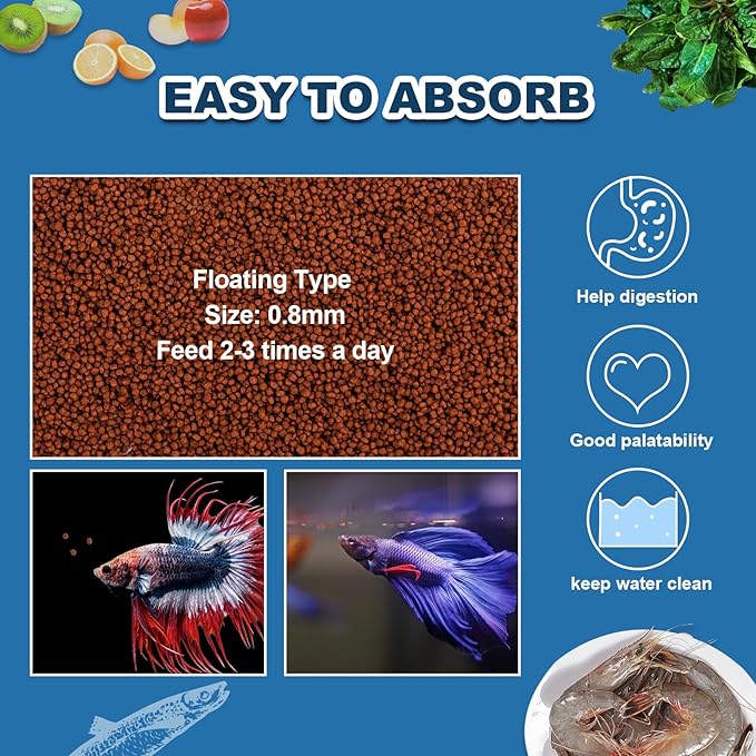 Betta Fish Food - Floating Patties Natural High Protein with 50% AntarcticKril,White Fish & Spirulina,Rich in Calcium for Betta's Vibrant Colors Fast Growth,Clean Water (4oz)