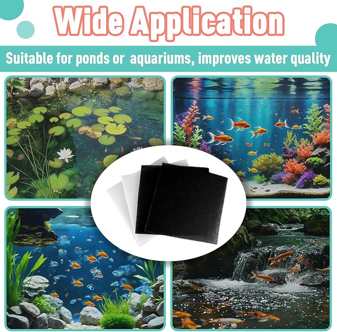 4PCS Upgraded Carbon Fiber and Coarse Pad Replacement Filters, Compatible with Pondmaster Danner 12202, Black and White, Size 12 * 12 Inches