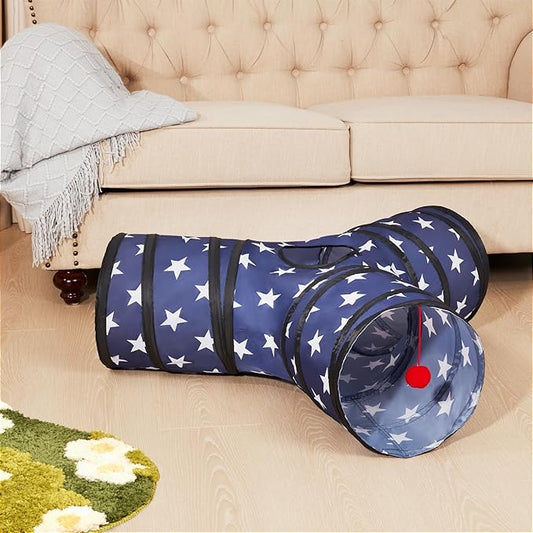 Tempcore 3 Way Collapsible Cat Tunnels, Indoor Cat Toys with Peek Hole & Boredom Breaker Ball for Kittens & Puppies