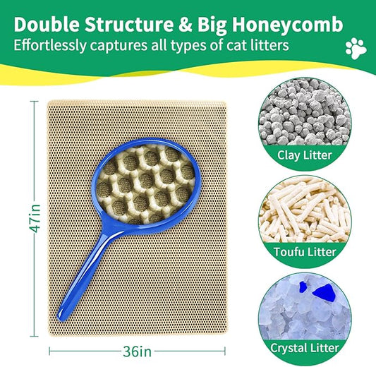XXL 47''X 36'' Supper Large Cat Litter Box Mat,2 Layer Litter Mat for indoor cats,Rug for Pet kitty,Litter Trapping Mats,Waterproof Urine Proof,Non-Slip