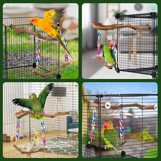 Bird Swing Toys, Standing Bird Perch with Natural Grape Wood, U Shape Hangable Birdcage Accessories, Birds Chewing Toy for Budgerigars, Parakeets, Cockatiels, Conures, Lovebirds, Finches (1Pack)
