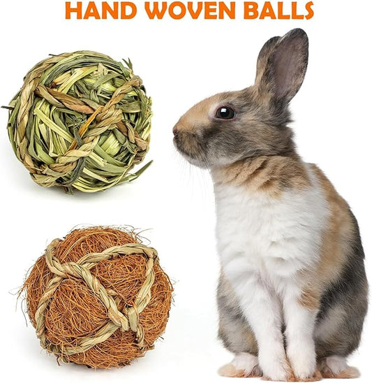 Sofier Rabbit & Guinea Pig Toys 16 Pcs Chew Grass Balls Natural Chews for Rodents - Handmade Enrichment Treats for Chinchillas, Guinea Pigs