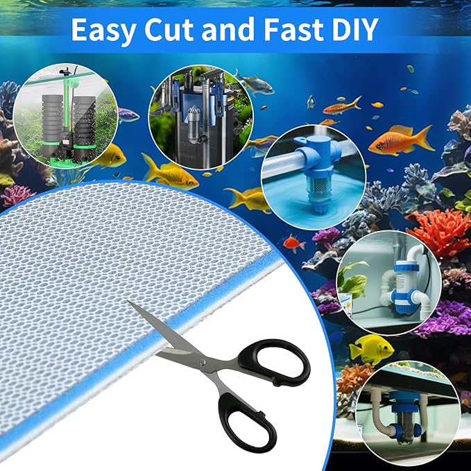 Aquarium Filter Media,48"x12"- 8-Layer Filter Sponge Pad for Fish Tank and Pond,Cuttable & Washable Aquarium Filter Floss for Crystal Clear Water