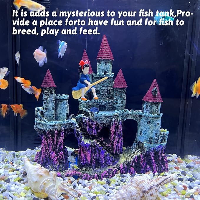 PINVNBY Aquarium Resin Castle Decoration,Fish Tank Driftwood Castle Cave Hideouts House Plants Supplies Accessories(Pink)