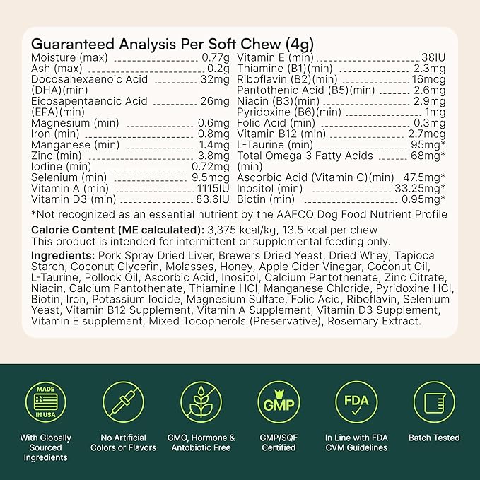 Wuffes 23-in-1 Dog Multivitamin Supplement for Hip & Joint, Skin & Coat and Immune System Support with Omega 3, Iron, Zinc, Vitamin C - Minerals & Vitamins for Senior Dogs and Puppies - 30 Soft Chews