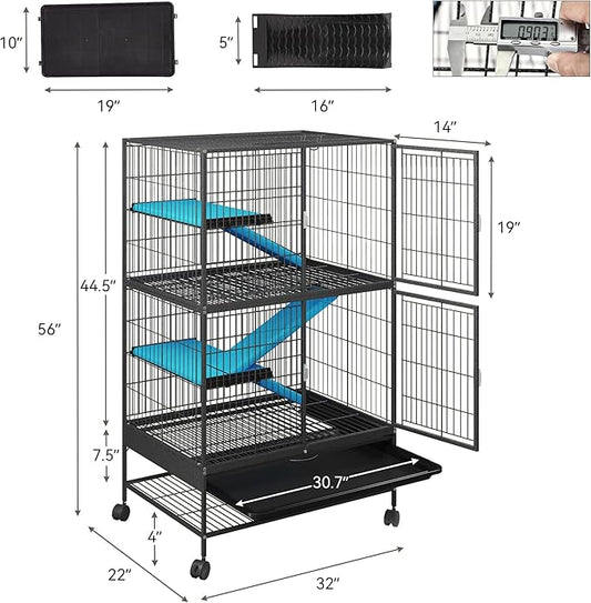 YITAHOME Small Animal Pet Cage: 4-Tiers Metal Guinea Pig Cage for Rats Ferret Chinchilla Large Hamster Indoor Critter Nation Cage Double-Story