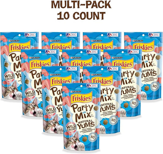Purina Friskies Natural Cat Treats, Party Mix Natural Yums With Wild Tuna - (Pack of 10) 2.1 oz. Pouches