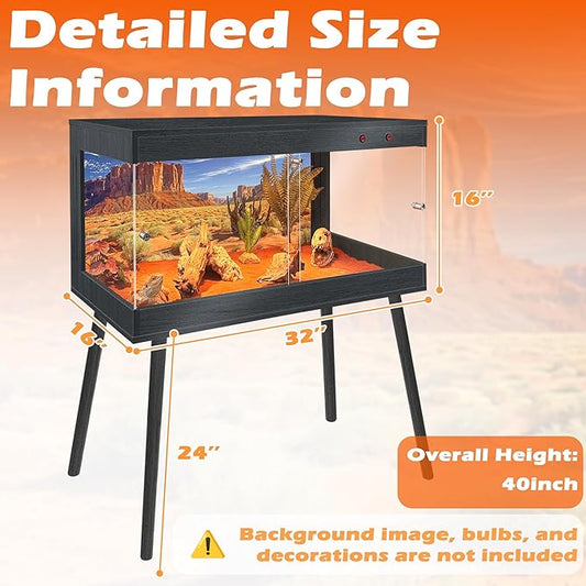 Royxen Bearded Dragon Tank with Metal Mesh Top and Leg Stand, Tempered Glass Reptile Tank,Reptile Enclosure,Lizard Tank for Chameleon,Snake,Lizard Habitat(32inch,Black)