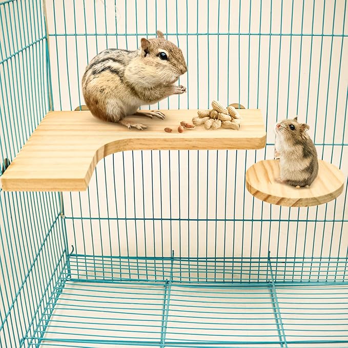 Squirrel Gerbil Chinchilla and Dwarf Hamster L-Shaped Pedal Wooden Platform, 3 Pieces of Natural Wooden Parrot HamsterStanding and Jumping Board,for Rat Activity Chinchilla Bird Cage Accessories (H02)