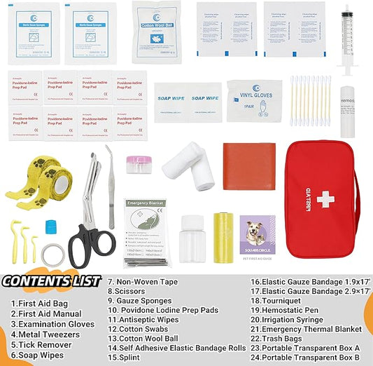 Pet Emergency Kit - Pet First Aid Kit for Dogs and Cats, Dog Camping Essentials, Dog Travel Accessories, Ideal for Home, Travel, Camping, and Hiking