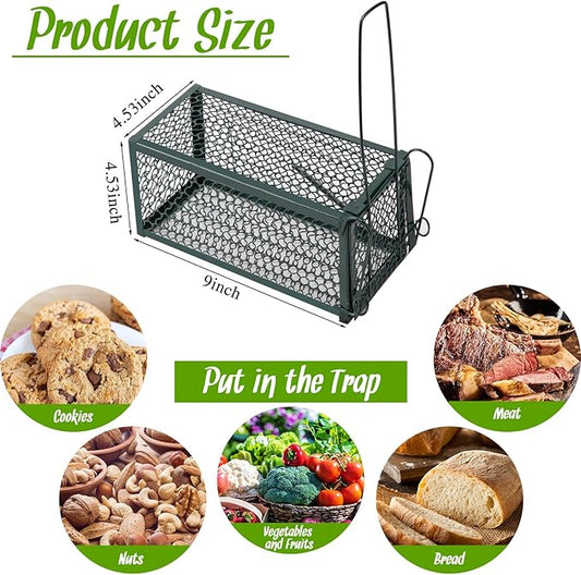 Qualirey 4 Pcs Humane Rat Trap Chipmunk Rodent Mouse Squirrel Trap Small Live Animal Mouse Voles Hamsters Live Cage Rat Cage for Mice Easy to Catch and Release (Green)