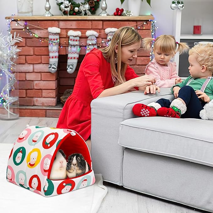 UPINS 2 Pack Christmas Guinea Pig Bed, Guinea Pig Hideout Washable Small Animal House Cage Accessories for Chinchillas Hamsters Hedgehogs Ferrets Bearded Dragons and Rats