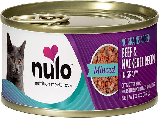 Nulo Beef & Mackerel Grain-Free Minced Wet Canned Cat Food, 3 Ounce (Pack of 24)