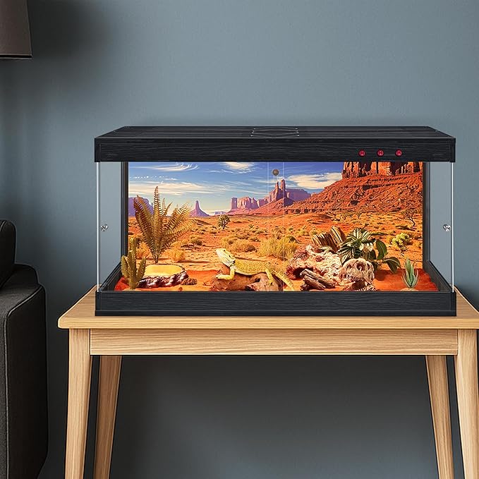 Royxen Tempered Glass Reptile Enclosure,Reptile Tank with Wooden Mesh Top and Lockable Design,61 Gallon Bearded Dragon Tank for Lizard Gecko Tortoise Snake Habitat,40" x 20" x 20",Black