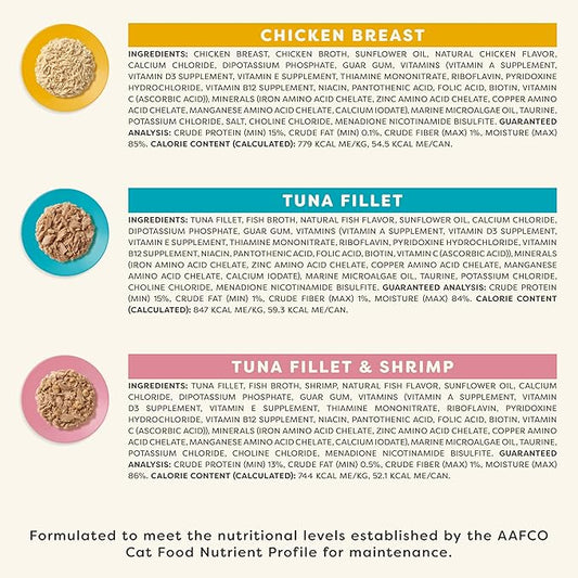 Applaws Vitality Wet Cat Food in Broth, Natural Cat Food with Added Vitamins & Minerals, Grain-Free, Carrageenan Free, Variety Selection in Broth (12 Count, 2.47 oz Cans)