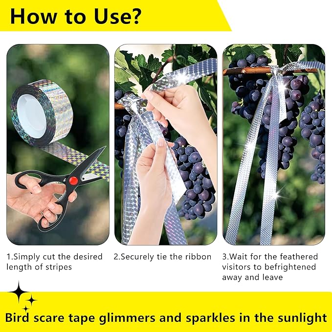 Bird Scare Reflective Tape, 262 Feet per Roll, Double-Sided Reflective, for Repelling Sparrows and Woodpeckers, Suitable for Outdoor Use in Homes, Gardens, Farms, Orchards,Outdoor