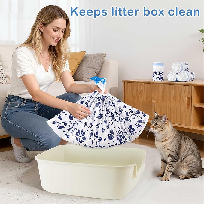 Unicorn Catcher 30 Pack Cat Litter Bags 36" x 19" Large Litter Box Liners Tear-Resistant with Drawstring for Easy Access Cat Litter Liners for Litter Boxes Under 36in Total Size