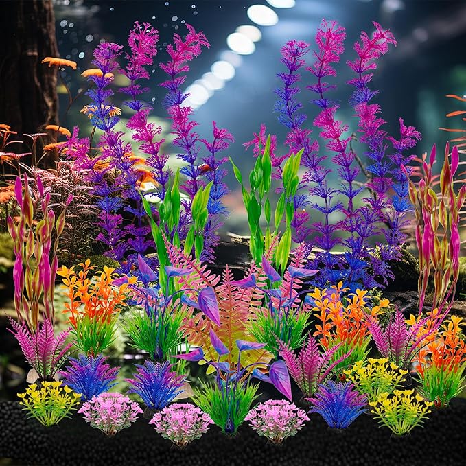 Ameliade Fish Tank Artificial Plastic Plants Decorations Large Aquarium Decor Betta Goldfish Tank Accessories Fish Bowl Ornaments(Colorful)