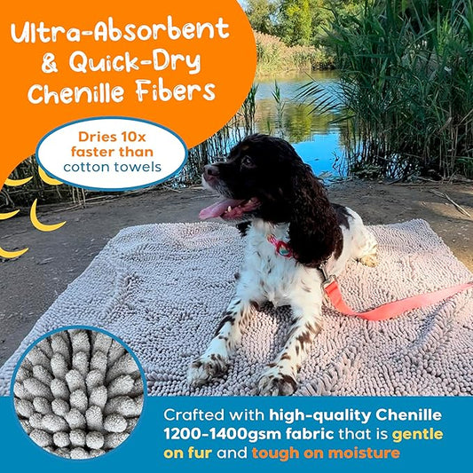 Pet 2-in-1 Dog Towel & Mat – Transforms from Drying to Bath Mat, Ultra Soft, Absorbent & Quick-Drying, Machine Washable Dog Towels with Detachable Non-Slip Mat and Hand Pockets (Medium)