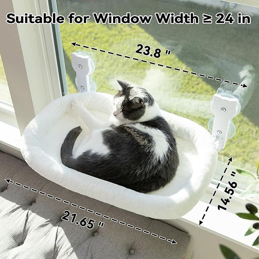 Cat Window Perch, Cat Window Hammock Soft and Comfortable Window Seat Bed with Washable Cover,Simple Install and Easy Clean Upgraded Suction Cups Hold up to 40lbs,Suitable for Window Width Over 24in