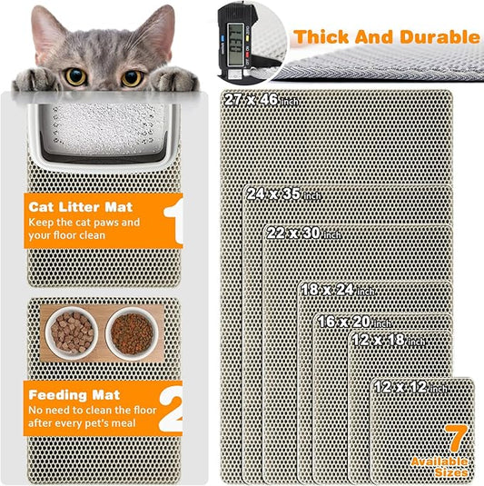 Waterproof Cat Litter Mat, Double Layer EVA, Odor-Free Large Grid, Urine Proof, Easy Cleanup (Khaki, 27 x 46)