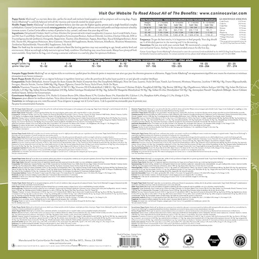 Canine Caviar - Grain Free Puppy: Chicken & Split Peas Alkaline Dry Dog Food, Limited Ingredients, Gluten-Free, Based on Science & Research, Veterinary Alternative Diet (11 Pound Bag)