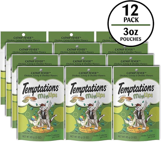 Temptations MixUps Catnip Fever Flavor Crunchy and Soft Cat Treats, 3 oz. Pouch (Pack of 12)