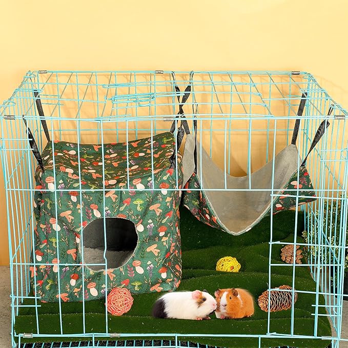 Geelin 8 in 1 Ferret Hammock Set Ferrets Cage Accessories Rat Chinchilla Guinea Pig Hideout Washable Soft Hamster Toys Hanging Tunnels Mats Curtains for Small Animals Pet Bunny Sugar Glider Gifts