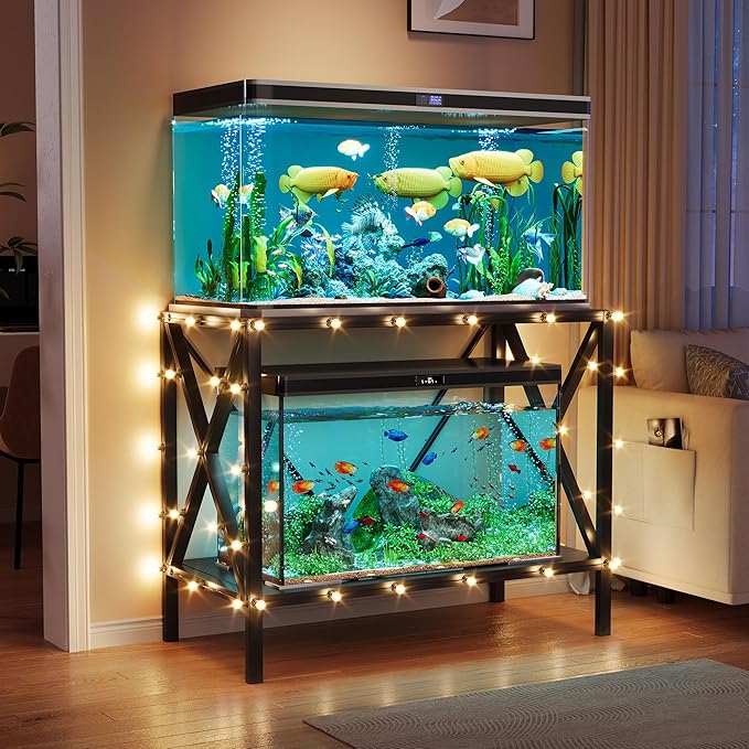 YTAHOME W Shape 40 Gallon Fish Tank Stand, 500lbs Capacity for Metal Aquarium Stand, 36.2" Lx18.3 Wx 29.3" H, Double-Layer Storage Design, Reptile Breeder Turtle Terrarium Stand for Home Office