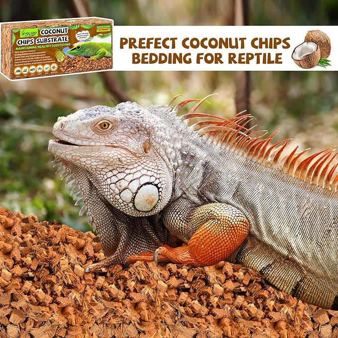 Legigo 2 Pack Coconut Chip Substrate for Reptiles, Natural Coco Husk Chip Reptiles Bedding, Compressed Coconut Chip Substrate for Snake, Tortoise, Ball Python, Gecko, Lizard Terrarium Tanks