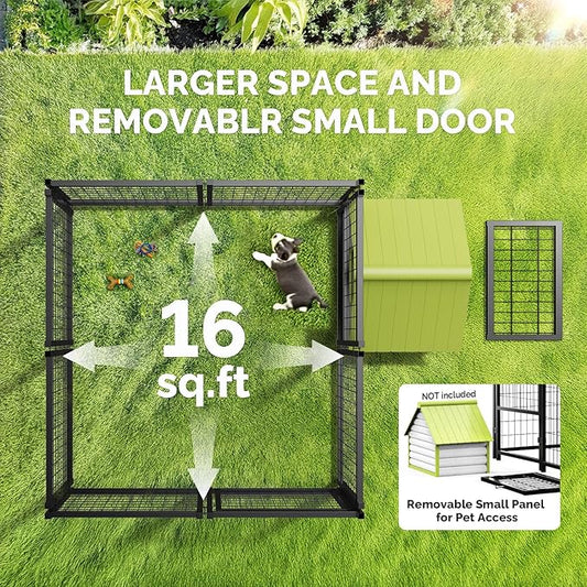 Sino Luban 2PCS Outdoor Dog Kennel Outside Run with Doggy Door&Waterproof Roof - 4x4x4.5FT Large Dog Kennels Pens Outside for Small/Medium Dogs - Heavy Duty Cage (Can Connect to Your Dog House)