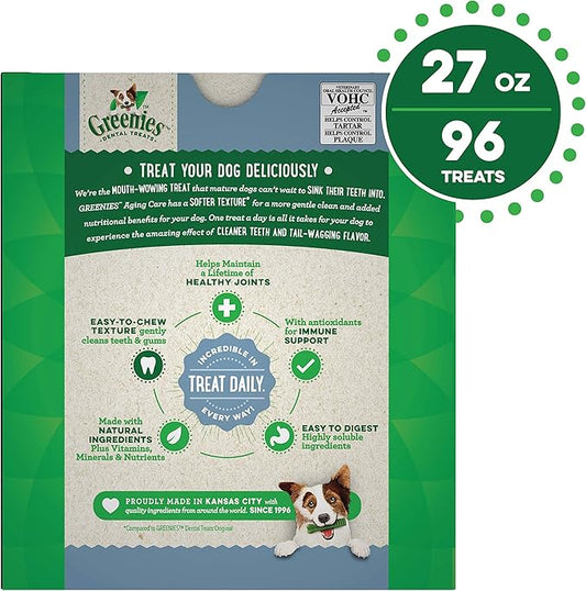 Greenies Aging Care Teenie Dental Dog Treats, 27 oz. Pack (96 Treats)