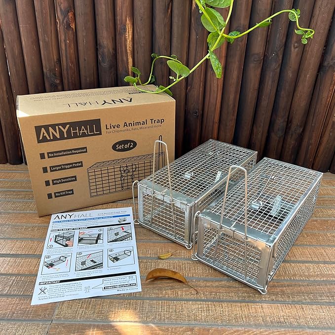 2-Pack Chipmunk Traps Humane Live Mouse Rat Cage Traps for Indoor and Outdoor Use (Silver)